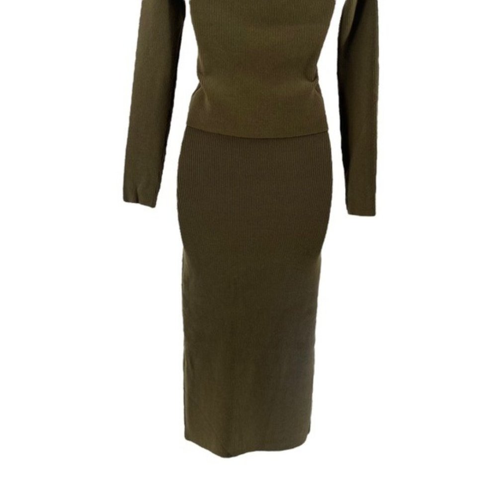 Petal & Pup NEW Luna Knitted Matching 3 Piece Set Midi Dress Olive Green Size S - Picture 11 of 14